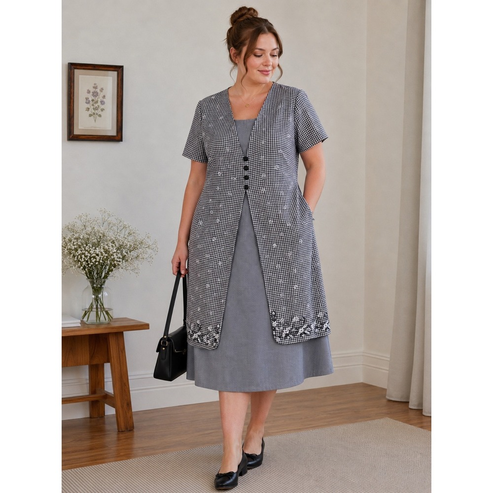 Grandmacore Cottagecore Vintage Gingham Floral Layered Dress Plus 16W